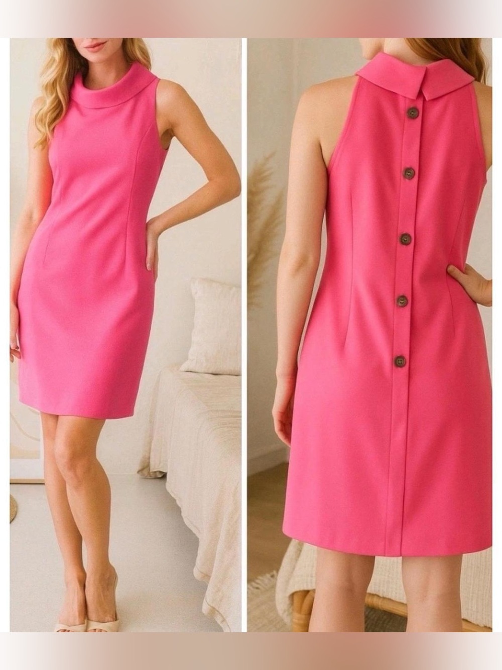 Sail to Sable Hot Pink Sleeveless Shift Dress with Button-Back